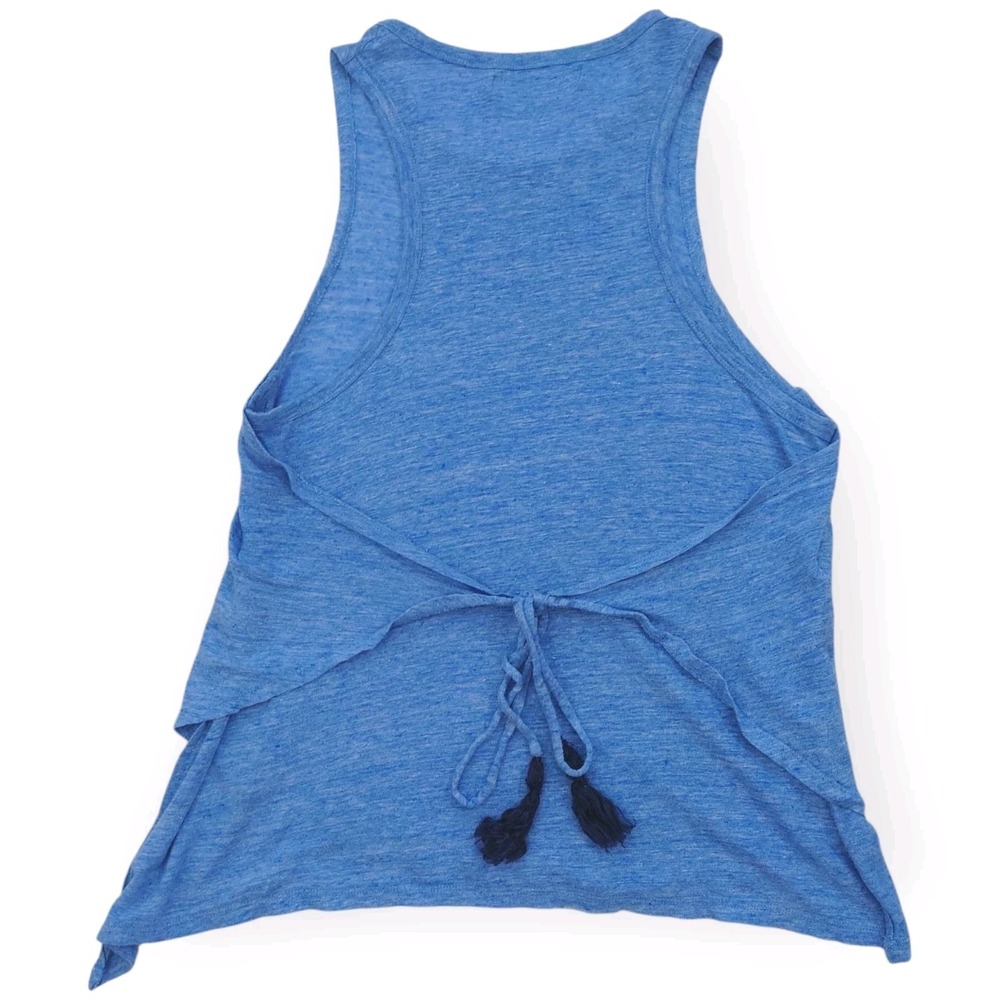Derek Lam 10C Tank Tie Back Tassel Top Womens L 100% Linen Blue Bohemian